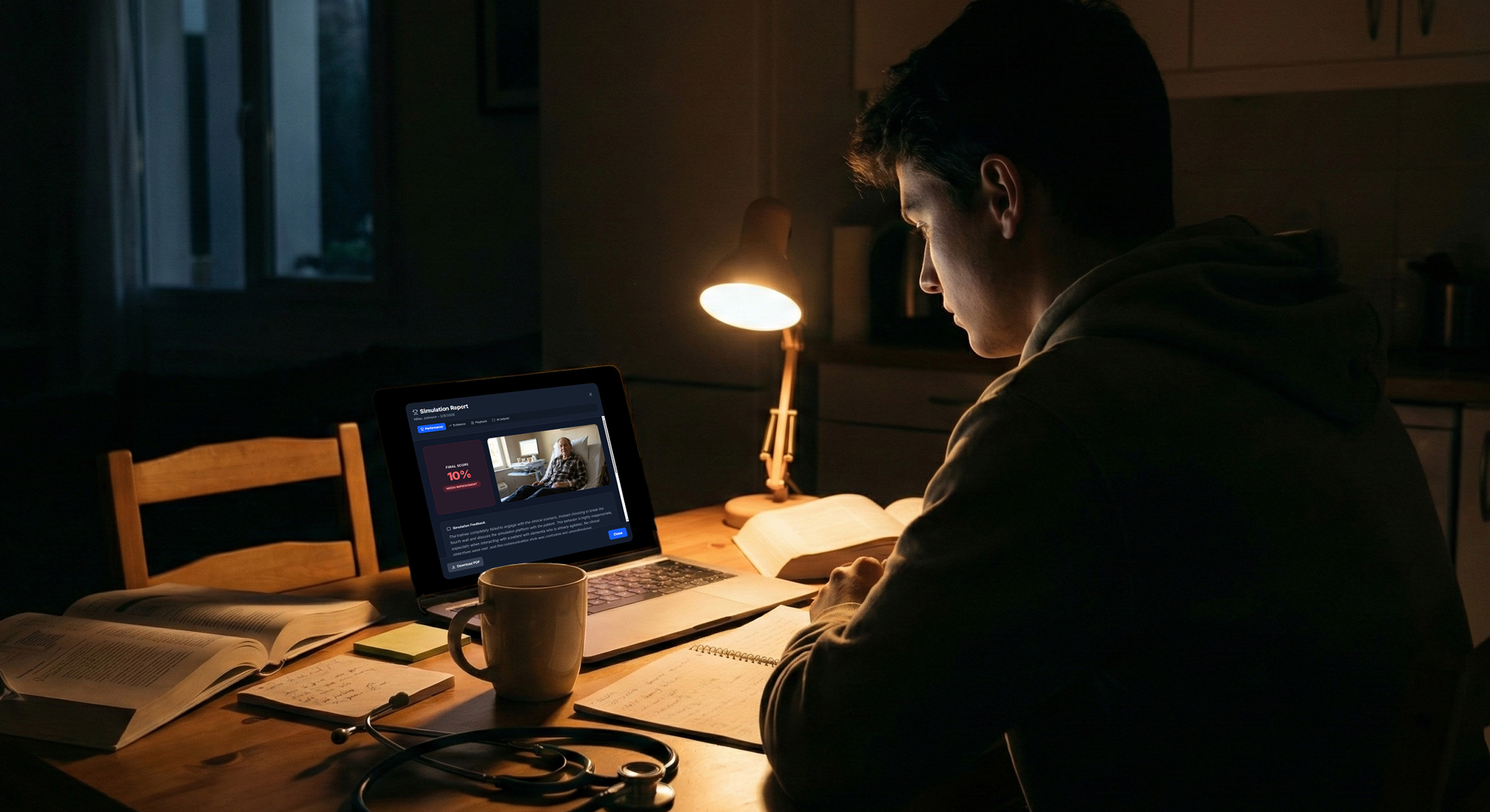 Student practicing late at night