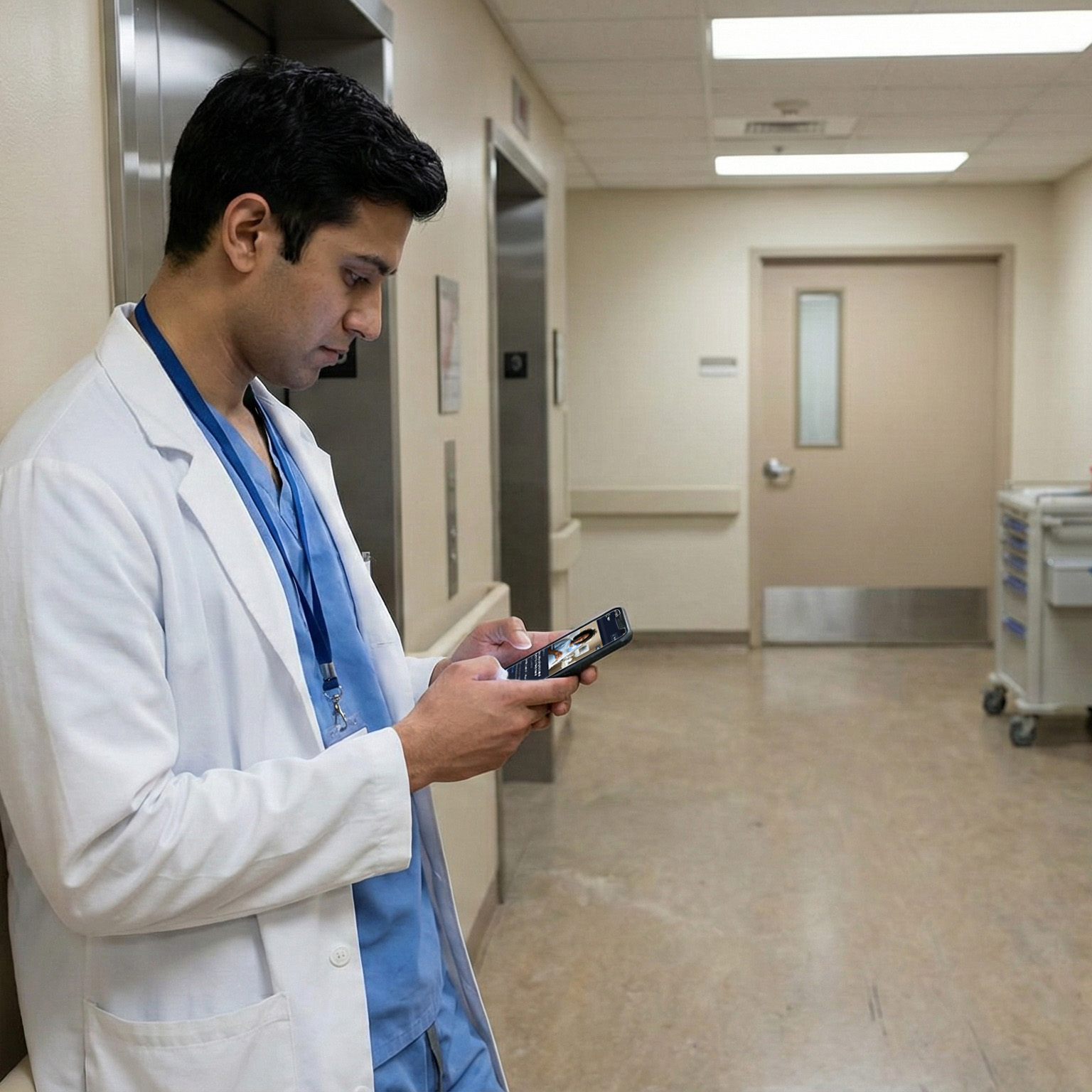 Doctor practicing in hallway